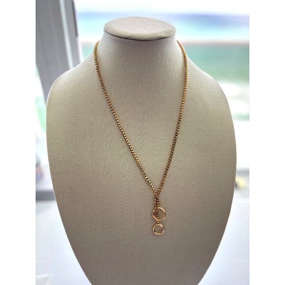Gold-Tone Box Chain Necklace With Double Circle Pendant - Picture 2 of 6
